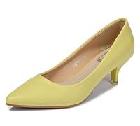 Lnafan Women's Ladies' Slip On Kitten Heels Court Shoes Dress Pumps Office Work Shoes Yellow Size 6.5UK