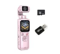 LNBEI 4K Camera with 330° Rotating Lens, Face Tracking, WiFi, Portable Pocket Digital Camera for Compact Small Camera for Content Creators, Includes 32GB Card, Mini Tripod & Carrying Bag (Pink)