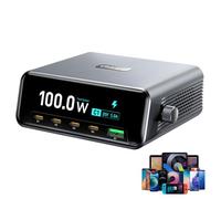 LNBEI 5 Port Gan Desktop Charging Station, 265w USB C/A Fast Charger Block, 2.3" Lcd Display, Smart Power Allocation & Smart Control Dial, Portable Charger Hub for iPhone, Macbook, Laptops, Tablet