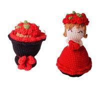 LNBLAKBXBD 2025 new double-sided crochet bouquet doll, cute handmade bride dress-up wedding doll, fun wool knitted graduation birthday gift (red)