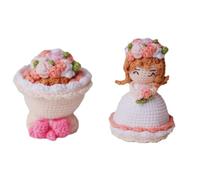 LNBLAKBXBD 2025 new double-sided crochet bouquet doll, cute handmade bride dress-up wedding doll, fun wool knitted graduation birthday gift (white)