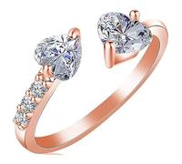 LNBLAKBXBD Double heart opening adjustable ring, women's double heart therapeutic quartz opening ring,women's double heart opening personality ring,Adjustable Double Heart Open Ring, Copper, No