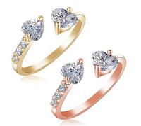 LNBLAKBXBD Double heart opening adjustable ring, women's double heart therapeutic quartz opening ring,women's double heart opening personality ring,Adjustable Double Heart Open Ring, Copper, No