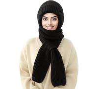LNBLAKBXBD Integrated Ear Protection Windproof Cap Scarf Hat,Winter Versatile Knitted Hooded Scarf for Women (Black)