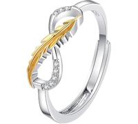 LNBLAKBXBD Memorial Open Feather Ring, Two Tone Guardian Angel Infinity Ring, Vintage angel wings open feather ring,Adjustable Jewelry Gift for Loved Ones (1pcs,One Size)