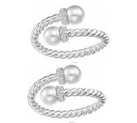 LNBLAKBXBD The Purest Love Double Pearl Ring, S925 Sterling Silver Adjustable Ring, Double Pearl Promise Ring, Open Design Stackable for Women (2pcs Silve)