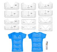 LncBoc 12 Pieces T-Shirt Alignment Tools Transparent T-Shirt Ruler with Guide Tool for Designing Clothing Back and Front, Tshirt Ruler Guide Tool Set for V-Neck