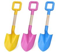 LNCOJOLM 16" Beach Shovels Sand Spades Toys for Kids, Wood Handle Gardening Backyard Planting Tools Kit Sandbox Sturdy Scoop for Digging, Durable ABS Plastic Spade for Summer Winter - 3 Pack