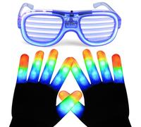 LNCOJOLM LED Light Up Glove & Glasses Christmas Party Supply Favor Costume Decoration, Glowing Neon Glasses Flashing Finger Skeleton Glove Festival Outfit
