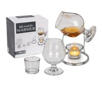 LND Gifts Brandy Warmer Set 400ml Snifter Glass with Metal Stand and Tealight Holder, Cognac and Whiskey Heating Stand, Spirit Warming Glass for Aroma and Flavour, Home Bar Gift for Men and Dad
