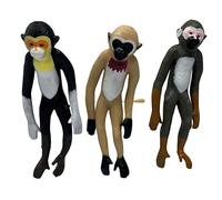 LND Gifts Monkey Toy Set Age 3+ of 3 - Stretchy, Adorable, 12cm Grey, Beige & Brown Monkeys and Toys for Your Cheeky Little Chimps