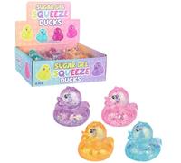 LND Gifts Squeezy Ducks Toy, 8cm Long, Set Of 24 Supplied Squishy Glitter Ducks Stretches and Twists Fun and Friendly Anxiety Relief Squeeze Toy Ideal Christmas Stocking Fillers for Kids