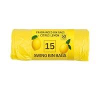 LND Gifts Swing Bin Liners: Pack of 15 Scented 50l Bin Bags, Fresh Yellow Citrus Lemon - 50 Litre Bin Bags with Scented Aroma For Pedal Bins & Swing Bins