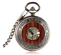 LNDDP Retro Bronze Hollow Case Roman Number Skeleton Hand-Wind Mehanical Fob Pocket Watches with Chain de bolsillo
