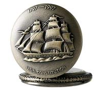 LNDDP Retro Pocket Watch, Gifts Vintage Pocket Watch Sailboat Ship Bronze Quartz Watches for Seaman Man's Clock Necklace Chain