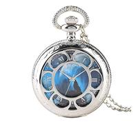 LNDDP Retro Pocket Watch, Silver Hollow Quartz Pocket Watch Howling Wolf Dial Men Fob Watches With Pendant Necklace Fashion Clock Birthday Gifts for Boys