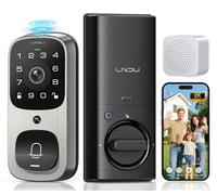 LNDU Video Smart Lock, Fingerprint Keyless Entry Door Lock with Camera, Ring Chime, Keypad Deadbolt, App Control, Two-Way Audio, Motion Detect