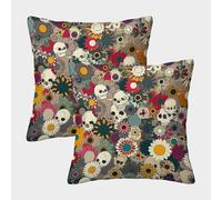 LNDVBEUDK Schädel 2er Set Kissenbezug Dekokissen Zierkissenbezüge für Sofa, Couch, Schlafzimmer 50x50cm