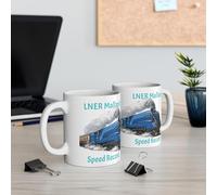 LNER Mallard Speed Record Ceramic Mug, Blue Steam Locomotive Design, White, 11 oz, Microwave Safe Coffee Cup