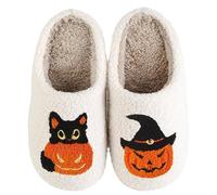 LNERIP Animal Slippers Fruit Slippers Plant Slippers Various Cartoon Patterns Fluffy Soft Memory Foam Retro Indoor Outdoor Home Couple Shoes, Cat Pumpkin, 6.5-7 Women/5.5-6 Men