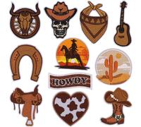 LNESEAU 11PCS Embroidery Iron on Patches for Clothes, Cowboy Vintage Horse Themed Western Iron on Patches, Sew on Embroidered Applique Patches for Hat Jean Backpack Shirt DIY Accessories(Cowboy)
