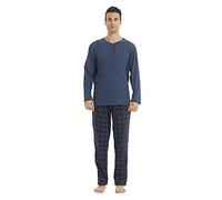 LNFINTDO Mens Pyjamas Sets Fleece Long Sleeve Top & Plaid Pyjamas Bottoms Soft Nightwear Loungewear Warm Pjs Sets
