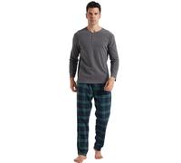 LNFINTDO Mens Pyjamas Sets Fleece Long Sleeve Top & Plaid Pyjamas Bottoms Soft Nightwear Loungewear Warm Pjs Sets