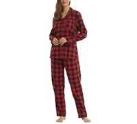 LNFINTDO Womens Flannel Pajama Sets Long Sleeve Checked Pj Set for Women Soft Comfy Sleepwear with Long Bottoms Cotton Pj Loungewear Set