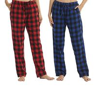 LNFINTDO Womens Pyjama Bottoms with Pockets Flannel Plaid Lounge Pants | Ladies Pajama Trousers,Classic Cotton Checked,Elastic Drawstring Waist,Winter Warm Pjs Pants,for Christmas Holiday Wear