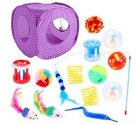 Lnfxkvva 15 Piece Cat-Toys Toys Set Interactive Cat-Toys As Shown Polyester,Plastic,Metal for Indoor Cat-with Cat-Tent Tunnel Interactive Cat- Toy B