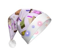 LNFZiZO Cute Cartoon Bubble Tea Pattern Christmas Hat With Led For Adults Xmas Hats Plush Cap Santa Hat Decorations For Party New Year