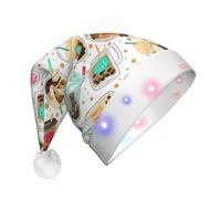 LNFZiZO Cute Cartoon Bubble Tea Pattern Christmas Hat With Led For Adults Xmas Hats Plush Cap Santa Hat Decorations For Party New Year