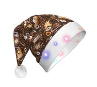 LNFZiZO Lemon Coffee Bean Hazelnut Chocolate Cookies Christmas Hat With Led For Adults Xmas Hats Plush Cap Santa Hat Decorations For Party New Year