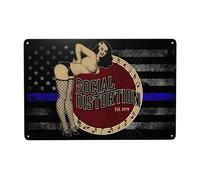 LNGBIFVB Social Punk Rock Distortion Metal Sign Decor Tin Painting Wall Art Poster Decorative Plaque Metal Tin Sign Vintage Door Sign Metal Decoration Hanging Picture for Store 8x12Inch, White