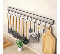 LNGFSH 2 Pack Utensil Hangers Aluminum Wall Utensil Holder Kitchen Utensil Hooks No Drilling Wall Mounted Adhesive Wall Hooks Rack for Kitchen Bathroom Bedroom (Gray,with 12 Hooks 60cm)