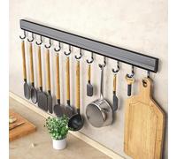 LNGFSH 2 Pack Utensil Hangers Aluminum Wall Utensil Holder Kitchen Utensil Hooks No Drilling Wall Mounted Adhesive Wall Hooks Rack for Kitchen Bathroom Bedroom (Black,with 12 Hooks 60cm)