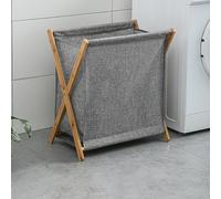 LNGFSH Bamboo Laundry Basket Foldable, Clothes Storage Hamper Removable Inner Bag, Portable Clothes Washing Storage Box for Bathroom Bedroom Living Room Gray (Grey,65L)