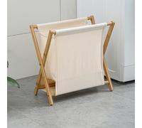 LNGFSH Bamboo Laundry Basket Foldable, Clothes Storage Hamper Removable Inner Bag, Portable Clothes Washing Storage Box for Bathroom Bedroom Living Room Gray (Beige,65L)