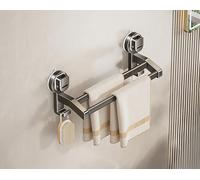 LNGFSH Double Towel Rail Suction Cup Towel Bar, Aluminium Towel Rail Wall Mounted with 2 Hooks, Hand Towel Holder for Bathroom and Kitchen, Stick on Wall, Door (Gray,30cm)