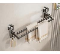LNGFSH Double Towel Rail Suction Cup Towel Bar, Aluminium Towel Rail Wall Mounted with 2 Hooks, Hand Towel Holder for Bathroom and Kitchen, Stick on Wall, Door (Gray,60cm)