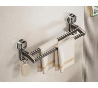 LNGFSH Double Towel Rail Suction Cup Towel Bar, Aluminium Towel Rail Wall Mounted with 2 Hooks, Hand Towel Holder for Bathroom and Kitchen, Stick on Wall, Door (Gray,50cm)