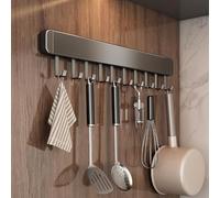 LNGFSH Kitchen Utensil Holder Hooks, Utensil Hanging Racks Wall Mounted, Self Adhesive Under Cabinet Tools Hanger Organizer Hook Punch Free for Kitchen Bathroom (Gray,with 10 Hooks 50cm)