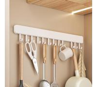 LNGFSH Kitchen Utensil Holder Hooks, Utensil Hanging Racks Wall Mounted, Self Adhesive Under Cabinet Tools Hanger Organizer Hook Punch Free for Kitchen Bathroom (White,with 12 Hooks 60cm)