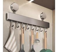 LNGFSH Kitchen Utensil Holder Rack Suction Cup Storage Rail Wall Mounted Tool Hanger Movable Hooks Aluminium Tools Organizer Utensils Hanging Bathrooms (with 8 Hooks)