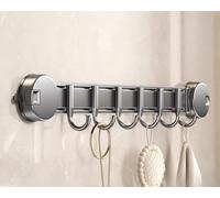 LNGFSH Kitchen Utensil Rack Suction Cup Kitchen Rail Hanging Utensil Holder Wall Mounted Pot Pan Racks Aluminium Hanging Rail with Hooks Cookware Hanger Organizer (Gray,with 6 Hooks 43.4cm)