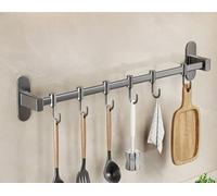LNGFSH Kitchen Utensils Rack, Aluminum Kitchen Rail Wall Mounted Rack with Hooks Organiser Kitchen Utensils Rack Wall Mounted Hanging Rail Rack Kitchen Pot Pan Hanging Rack for Kitchen Gray (40cm)