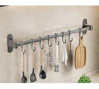 LNGFSH Kitchen Utensils Rack, Aluminum Kitchen Rail Wall Mounted Rack with Hooks Organiser Kitchen Utensils Rack Wall Mounted Hanging Rail Rack Kitchen Pot Pan Hanging Rack for Kitchen Gray (50cm)