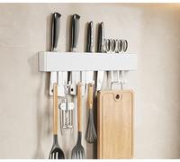 LNGFSH Knife Rack Wall Mounted, Aluminum Self-Adhesive Knife Blocks with Hooks,Multi-Function Knife Holder,Kitchen Knife Storage,Knife Drawer Organizer Insert Drawer Knife Holder (30cm,White)