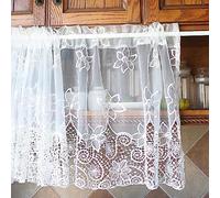 LNGFSH Lace Curtain Short Rod Pocket Valance Curtain Cafe Short Tier Curtains White Net Half Window Treatment for Kitchen Bathroom Window Curtain