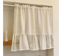 LNGFSH Linen Cotton Kitchen Short Curtain with Lace - Half Window or Door Drapery, Japanese Style Rod Pocket, No-Drill Partition Curtain for Cafe Bathroom, Custom Size (Beige,WxH 130x150cm)